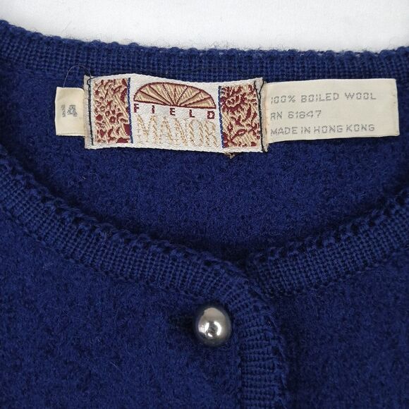 Field Manor Womens Vintage 50s Boiled Wool Blazer Sweater Sz 14 Silver Buttons - Picture 2 of 8